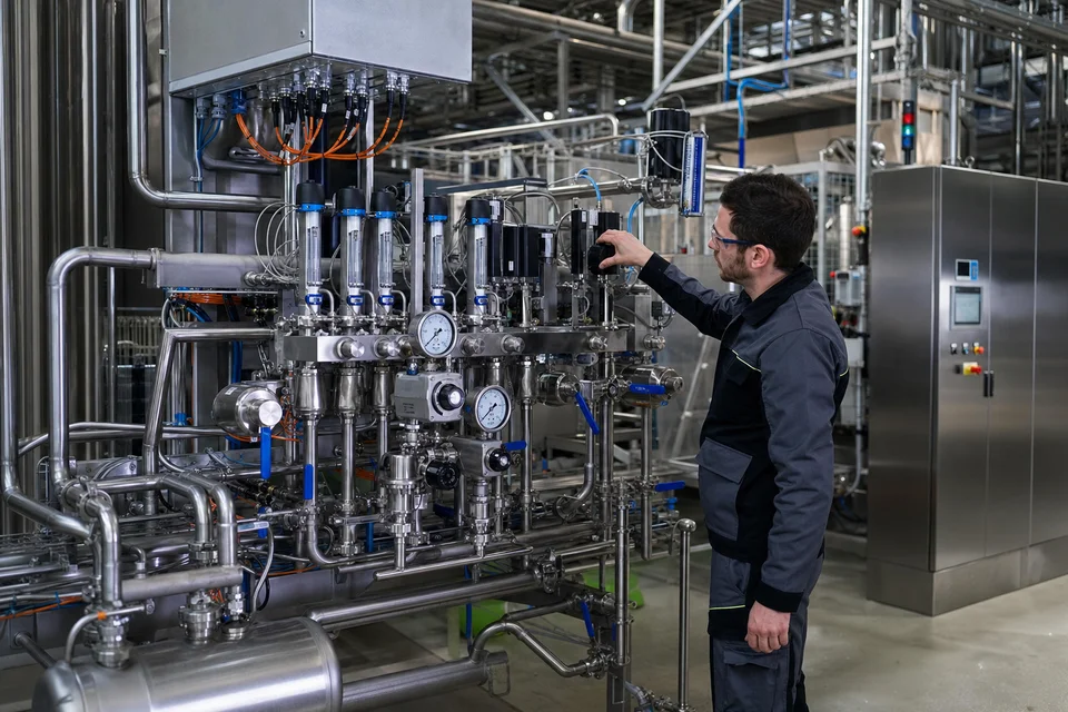 Integración de válvulas y llenado en línea de embotellado OEM en planta industrial